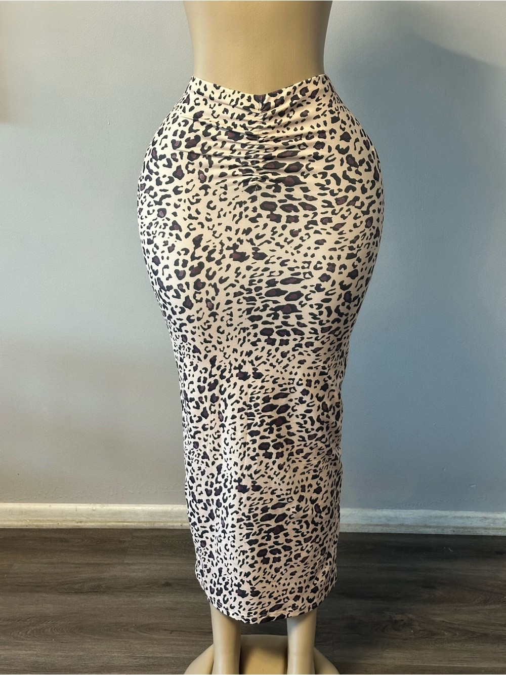 SHEIN Cream and Black Leopard Print Midi Skirt